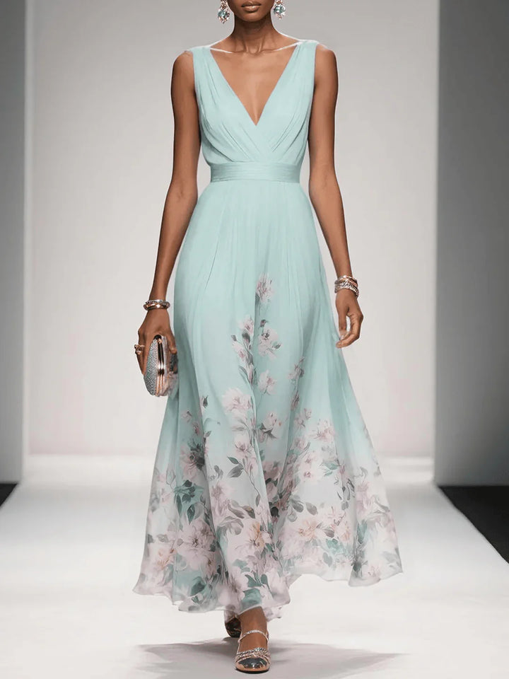 Women’s Floral Maxi Dress - V Neck Sleeveless