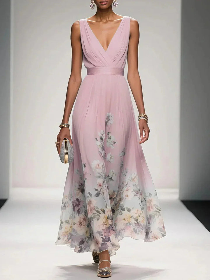 Women’s Floral Maxi Dress - V Neck Sleeveless