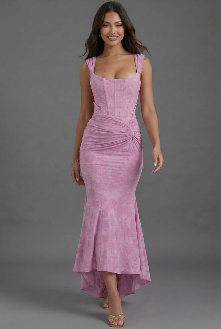 Corset Wedding Guest Dress - Fishtail High Low Maxi