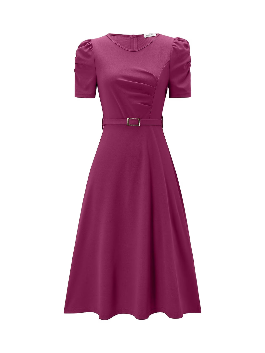 Women's Royal Midi Dress - Elegant Belted A-Line