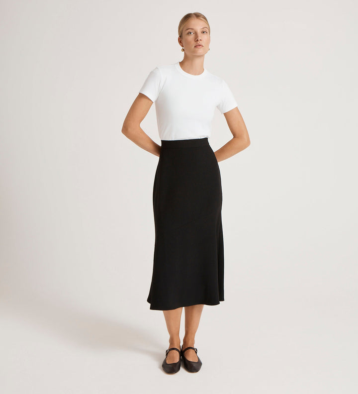 Crepe Midi Skirt - Flared A-Line Smart Casual Occasion Wear