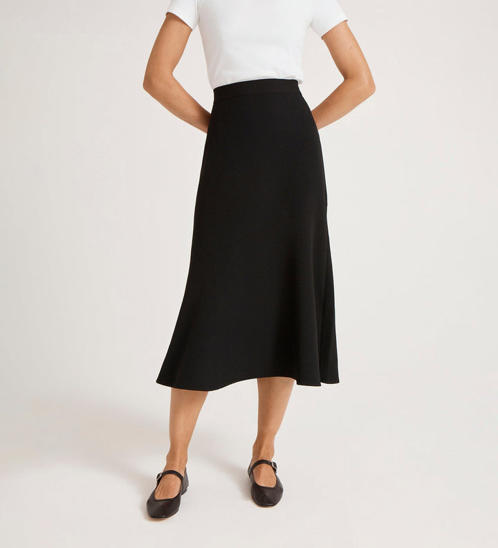 Crepe Midi Skirt - Flared A-Line Smart Casual Occasion Wear