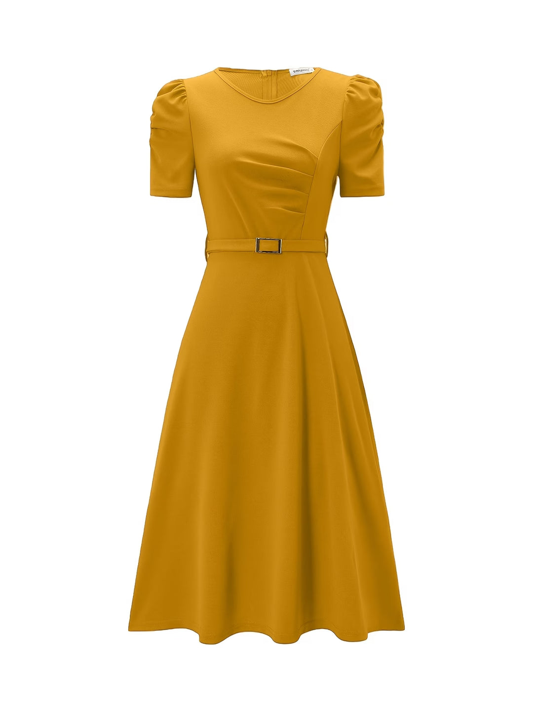 Women's Royal Midi Dress - Elegant Belted A-Line
