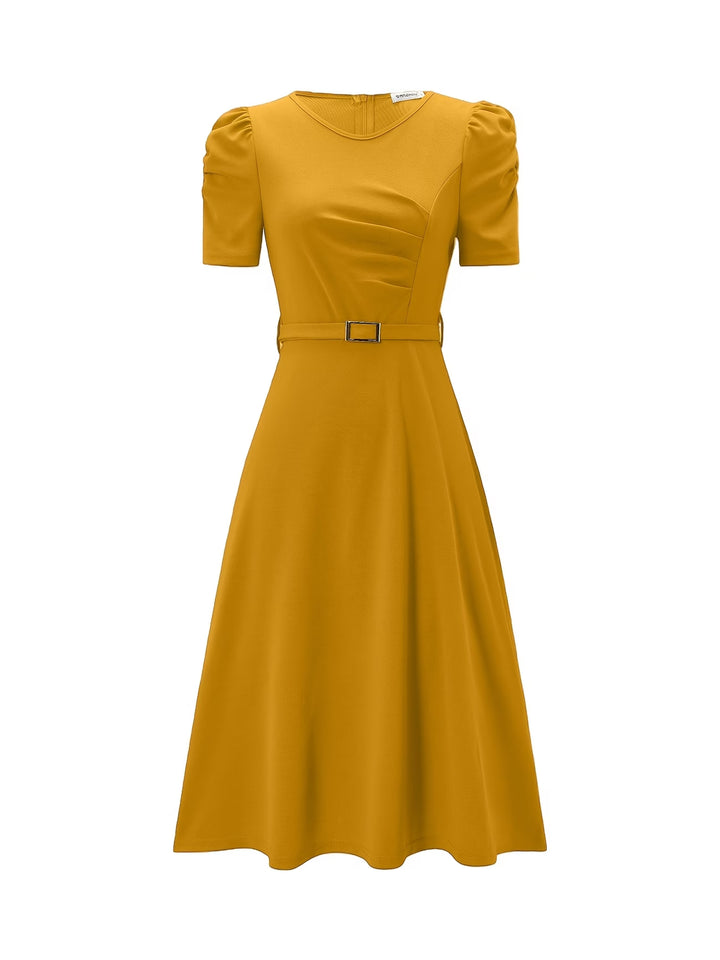Women's Royal Midi Dress - Elegant Belted A-Line