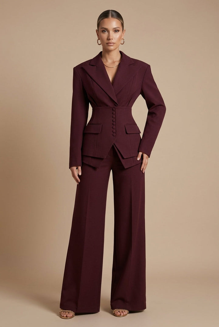 Tailored Blazer Set - Wide Leg Trousers Occasion Wear