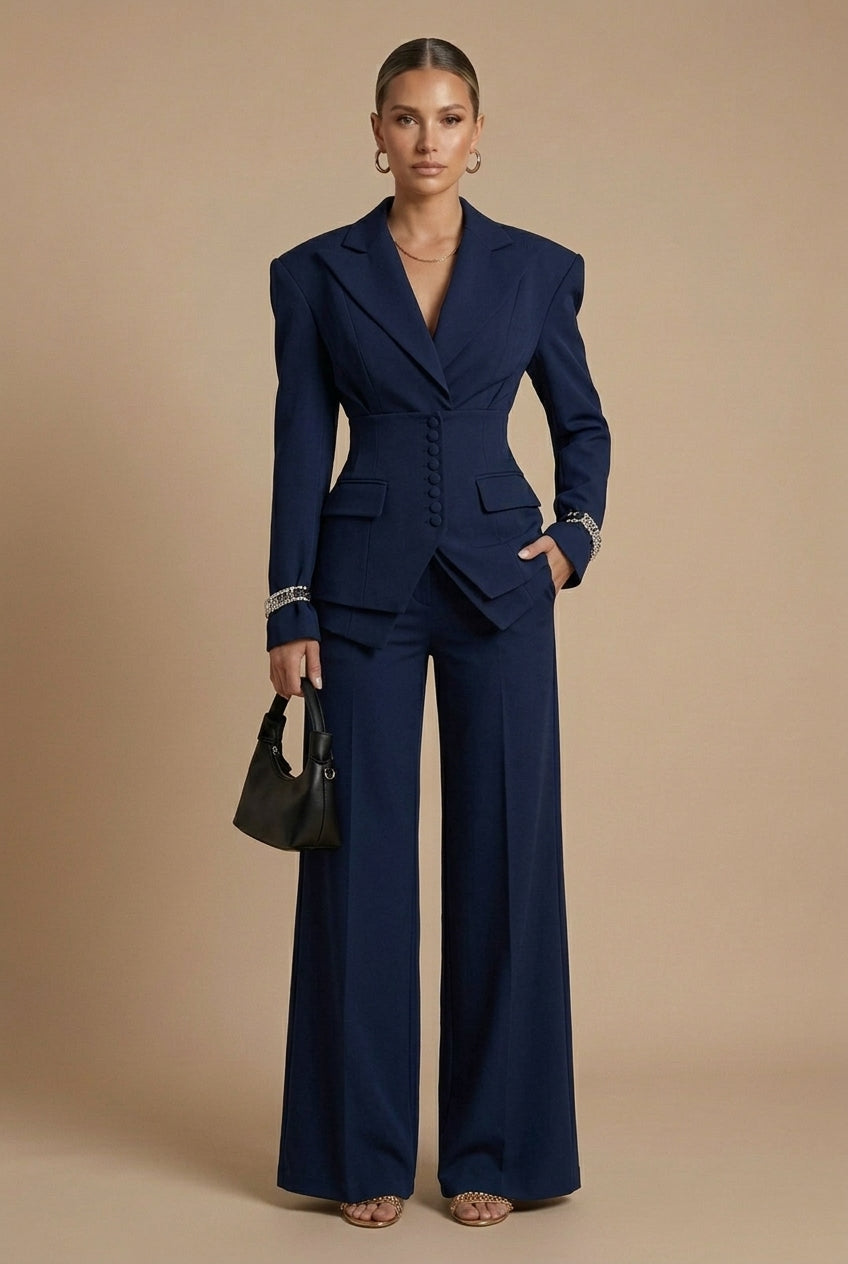Tailored Blazer Set - Wide Leg Trousers Occasion Wear