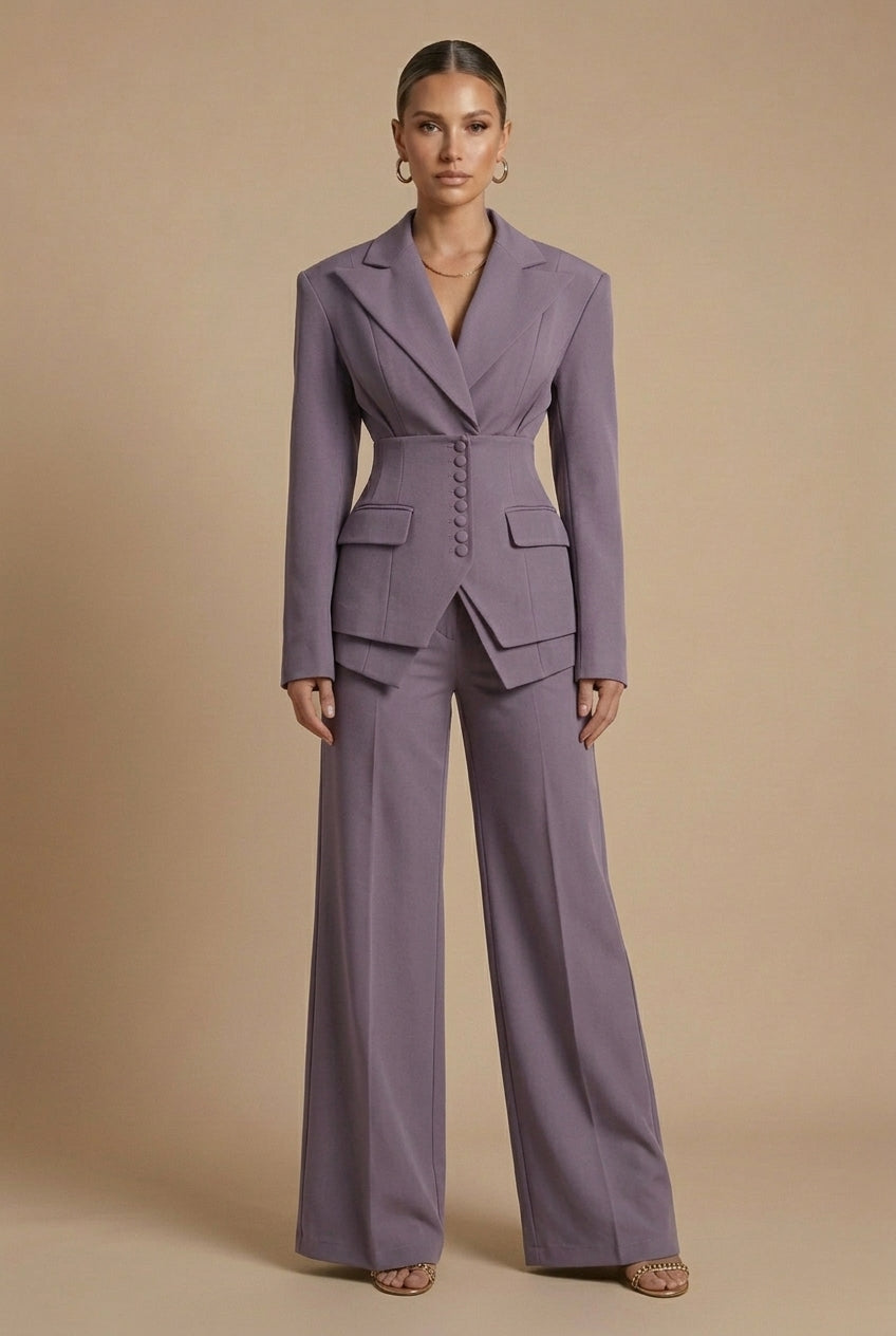 Tailored Blazer Set - Wide Leg Trousers Occasion Wear