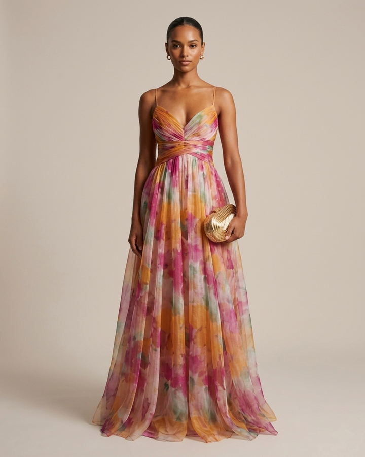Women's Floral V-Neck Maxi Dress - Wedding Guest in Summer