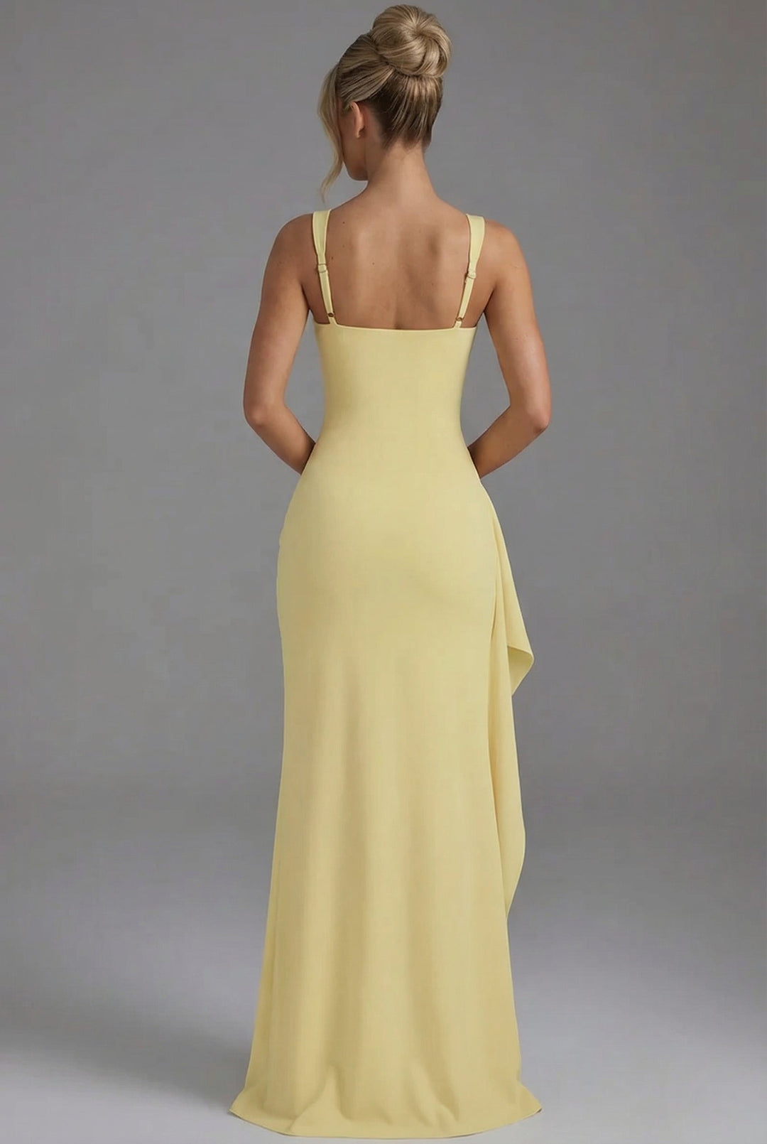 Women’s Elegant Satin Maxi Dress - Open Back Split Wedding Guest
